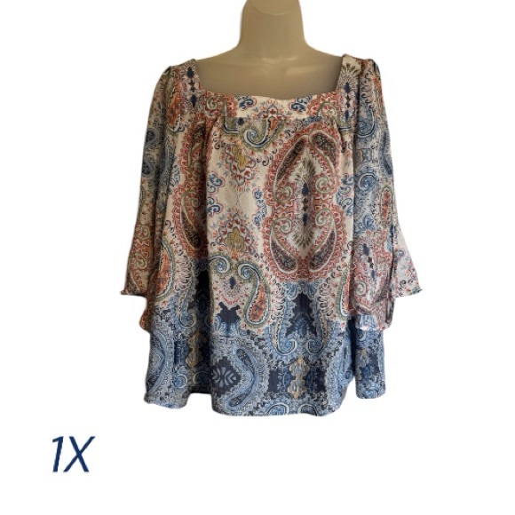 Zac & Rachel Tops - Zac & Rachel Multicolor Paisley Square-Neck Blouse
